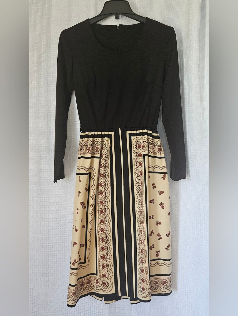Vintage Lady Carol of New York Scarf Print Tea Dress Elastic Waist Small